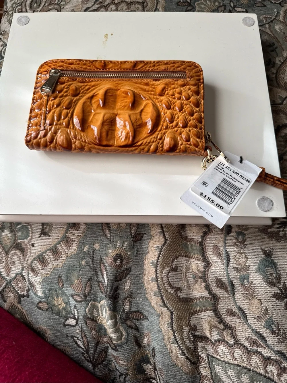 Brahmin Cognac Croc-Embossed Zip Wallet